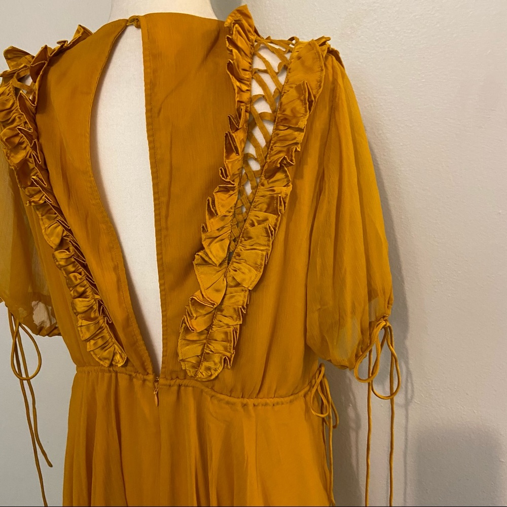 NWOT ASOS Design Mustard Yellow Mini V-Neck Ruffle Dress 12 - Picture 6 of 15